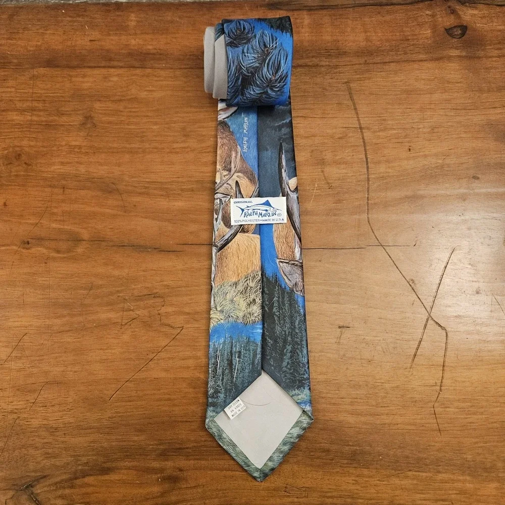 Vintage Original‎ Ralph Marlin Wildlife Deer Mens Necktie 1988 Made In USA